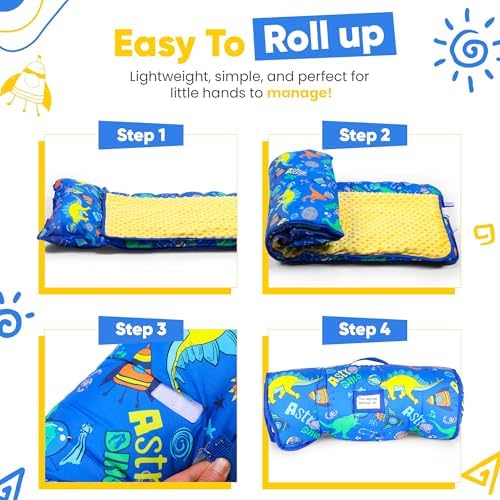 Nature’s Haven Lightweight Nap mat for Kids with Plush Blanket, Removable Pillow & Attached Straps – Soft Toddler Travel Bed with Roll Up Design – Perfect for Preschool, Daycare, Traveling - Image 4