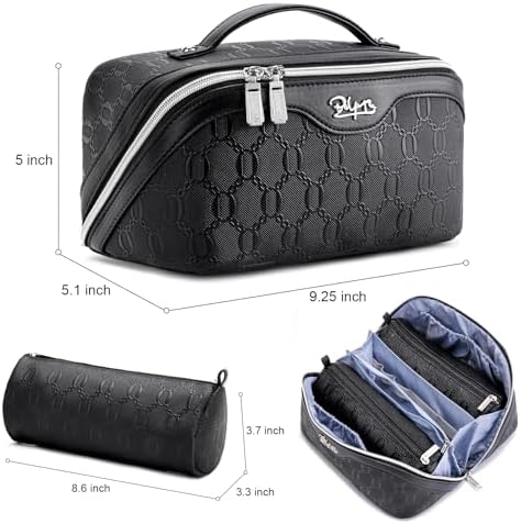 BOYATU Travel Makeup Bag for Women: Cosmetic Organizer Bag with Compartments - Leather Make up Bags Set of 3 Black - Image 8