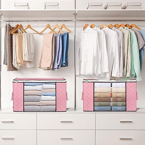 Budding Joy 90L Large Storage Bags, 4 Pack Clothes Storage Bins Foldable Closet Organizer Storage Containers Storage and Organization for Clothes, Blanket, Pillows and Toys (Pink) - Image 7