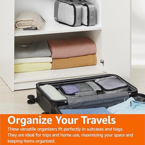 Amazon Basics Small Packing Cubes for Travel, Packing Organizers, 4-Piece-Set With Double Zipper Pulls and Mesh Top Panel, 100% Durable Polyester, Gray, 11"L x 6.8"W x 3"H - Image 7