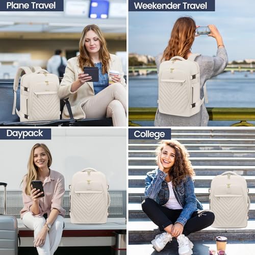 LOVEVOOK Travel Backpack for Women, TSA Personal Item Backpack Travel Bag fits 17.3" Laptop, Carry on Backpack for Weekender Business Hiking, Beige - Image 8