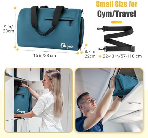 Gryme 15 Inch Small Gym Bag with Shoes Compartment and Wet Pocket, Mini Duffle Bag for Men & Women, Small Sports Bag for Travel Carry On, Swimming, Workout, Weekender Overnight - Image 2