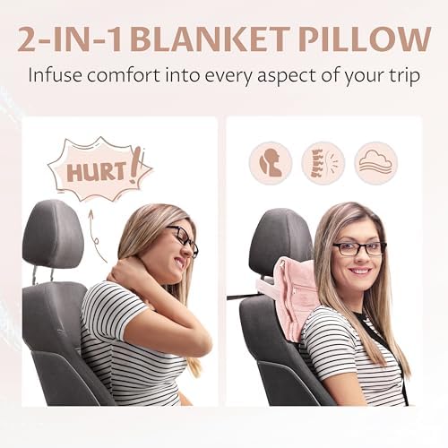 Tirrinia Travel Blanket Pillow Airplane Flight Essentials Car Pillow Traveling Accessories Gift in Portable Compact Pack for Camping Office Home 65×40 - Image 3