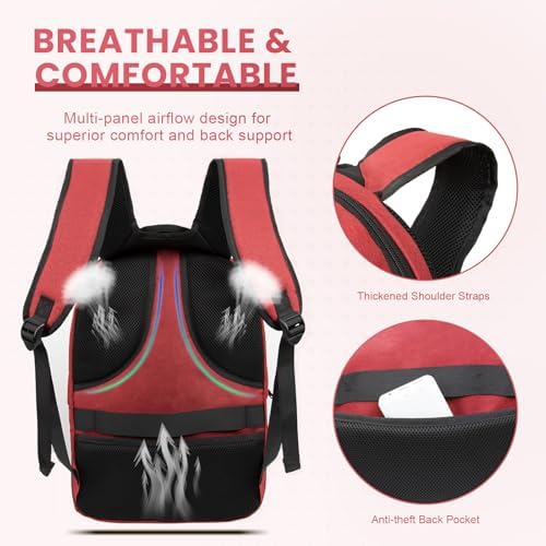 Laptop Backpack, Travel Backpack for Men Women, Business Anti Theft Computer Back Pack with USB Charging Port, Water Resistant School Backpack Work Back Pack Bookbag Fits 15.6 Inch Notebook, Red - Image 4