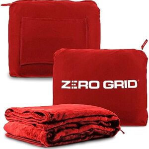 Lightweight Travel Blanket - Premium & Compact Airplane Wearable Blanket with Neck Snaps, Cozy Foot Pockets, Zipper Pouch - Converts into Soft Pillow - Designed for Ultimate Comfort - Scarlet