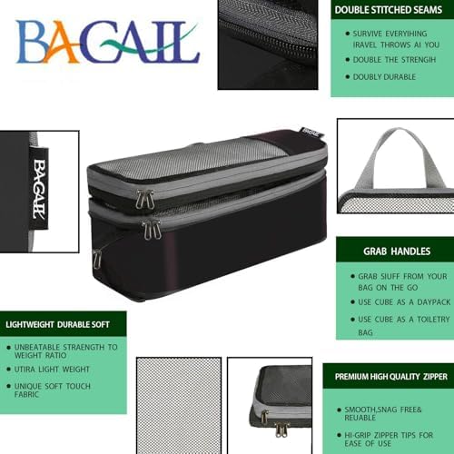 BAGAIL 4 Set/6 Set/8 Set Compression Packing Cubes Travel Accessories Expandable Packing Organizers (Half Mesh, 6-Black) - Image 3