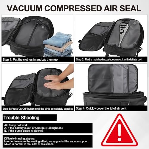 Vacuum Backpack Travel with Pump, 60L Expandable Vacuum Compression Backpack with Vacuum Seal, Water Resistant TSA Lock Carry On Backpack for Travel - Image 7