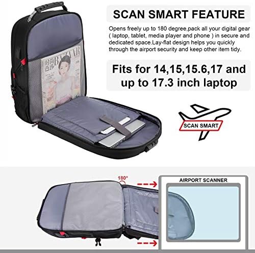 LOVEVOOK Travel Laptop Backpack Waterproof Anti Theft with Lock and USB Charging Port Large Computer Business Backpack for Men Women College (17 inch, Black) - Image 6