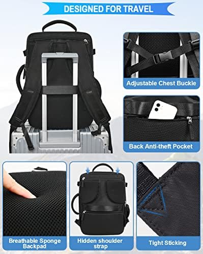 Travel Backpack For Women Men Airline Approved, Carry On Backpack, 17 inch Laptop Backpack, Waterproof Casual Outdoor Luggage Weedender Bag, Hiking Backpack(Black) - Image 6