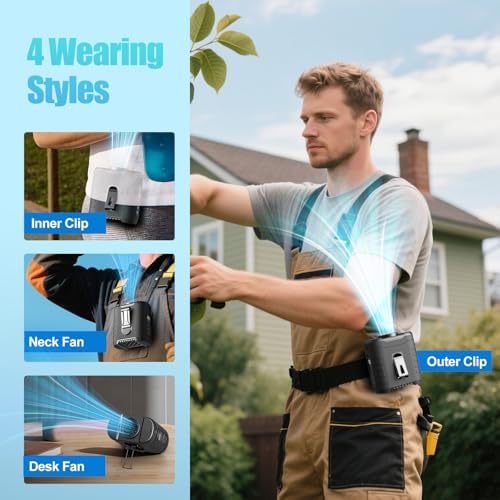 GVY Portable Waist Fan 10000mAh, Up to 40H Runtime, Clip on Belt Fan with 5-Speed 16000 RPM Turbo Airflow, Hands-Free Use on Neck/Waist/Desk, Personal Wearable Fan for Outdoor Work, Camping, Travel - Image 4