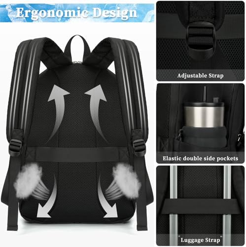 ZOMFELT Lunch Backpack for Women Men, 15.6 inch Laptop Backpack for School with Cooler Lunch Box, Flight Approved Carry on Backpack, Travel Backpack for College Work Nurse Teacher Picnics Gift, Black - Image 7