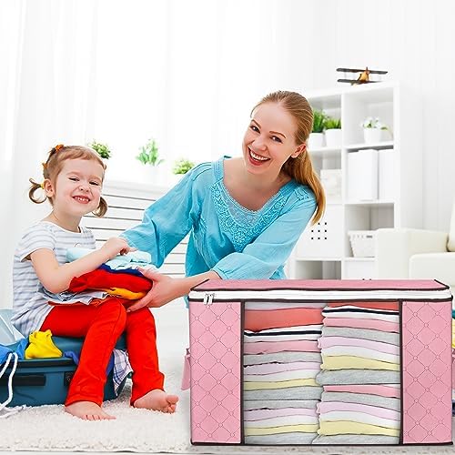 Budding Joy 90L Large Storage Bags, 4 Pack Clothes Storage Bins Foldable Closet Organizer Storage Containers Storage and Organization for Clothes, Blanket, Pillows and Toys (Pink) - Image 6
