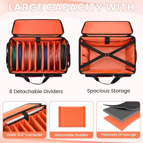 BOSSTIN Rolling DJ Cable Bag with Wheels – DJ Gig Bag Case for Equipment with 15.6" Laptop Compartment, Padded Detachable Dividers, Multi-Pocket Travel Storage for Music Gear & Accessories - Image 2