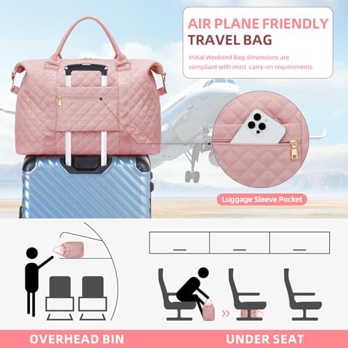Personalized Initial Weekender Bags for Women, Travel Duffle Overnight Carry On Hospital Bag with Toiletry Bag, Gift for Daughter Kid Girl Wife(Pink,A) - Image 2