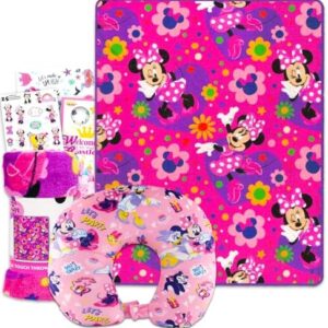 Disney Minnie Mouse Travel Blanket and Pillow Set - Bundle with 40"x 50" Throw Blanket, Neck Pillow, Stickers, More | Minnie Mouse Travel Accessories for Kids, Girls