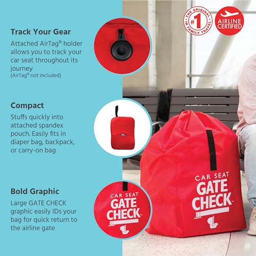 J.L. Childress Gate Check Bag for Car Seats - Travel Bag for Airplane - Includes AIRTAG Holder - Fits All Baby Car Seats, Infant Carriers & Child Booster Seats, Red - Image 2