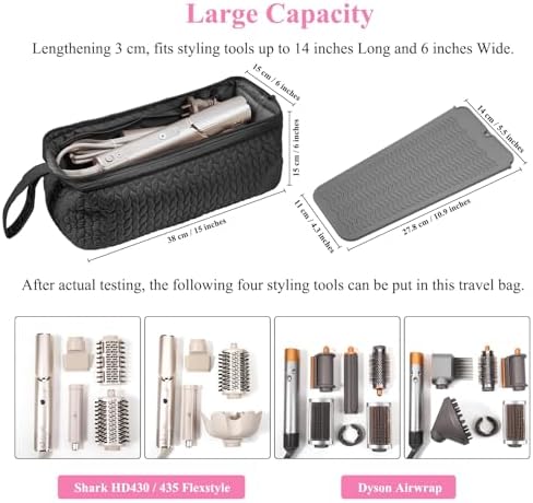 Hair Tools Travel Bag Case, Hair Accessories Organizer with Heat Resistant Mat, Flat Iron Curling Iron Travel Case for Shark Flex Style, Silicone Heat Mat for Hair Tools, Hot Tools Travel Bag (Black) - Image 3