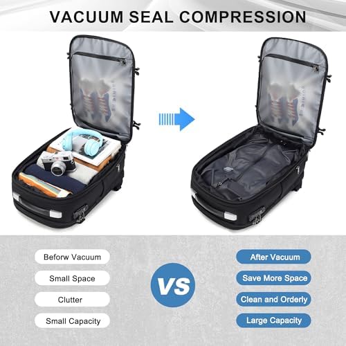 Vacuum Backpack Travel, Airback Backpack 60L Expandable Travel Easyvacpack, Compression Carry-On Vacuum Bags with Pump and TSA Lock, Ideal for Traveler Businessman College Graduate Coworker, Black - Image 8