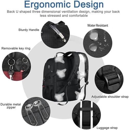 Z-MGKISS Extra Large Travel Backpack, 52L TSA Backpack 17.3 Inch, Anti-Theft 17 Inch Big Business Laptop Backpack for Men & Women, Water Resistant College Rucksack Bag with USB Port, Black - Image 5