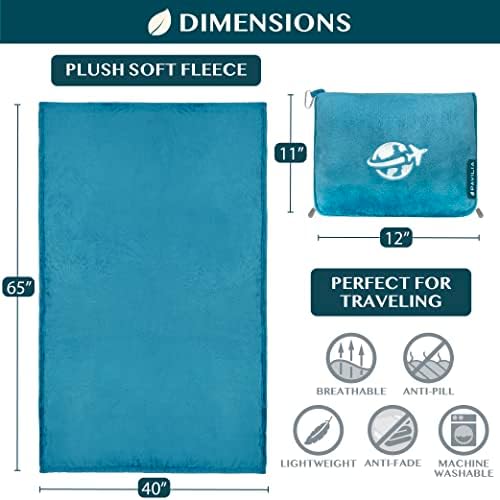 PAVILIA Travel Blanket Pillow in Soft Bag with Pockets, Airplane Blanket Set, Plane Blanket Compact Packable, Flight Essentials Car Pillow, Travelers Accessories Gifts, Luggage Strap, Turquoise - Image 7