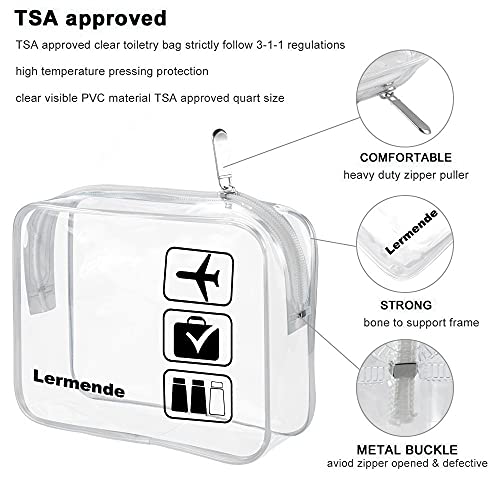 Lermende 2pcs Clear Toiletry Bag TSA Approved Travel Bag,Carry On for Travel,Airport Airline Accessories Compliant Bag,Quart Sized Makeup Cosmetic bag Women Men (Black Clear, 2 Pack) - Image 3