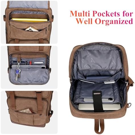 WITZMAN Canvas Travel Backpack for Men Large Laptop Backpack Fit 17 inch Carry-on Airline Approved Convertible Shoulder Rucksack(A6617-3 Brown) - Image 5