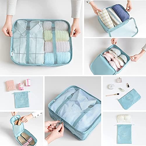 8 Set Packing Cubes for Suitcases Travel Luggage Packing Organizers,Travel Essentials Accessories Luggage Organizer with Shoe Bag Tioletry/Laundry Bag (light blue) - Image 4