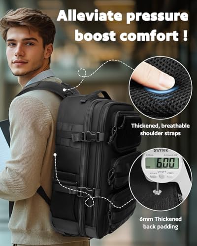 Rolling Tactical Laptop Backpack, 17 Inch Wheeled Military Computer Backpack for Men and Women, Roller Carry on Luggage for Work Travel, Overnight Molle Outdoor Hiking Bag with Wheels, Black - Image 3