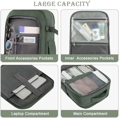 Carry on Backpack, Flight-approved Backpack for Traveling, 40L Personal Item Travel Backpack, Peacock Green - Image 5