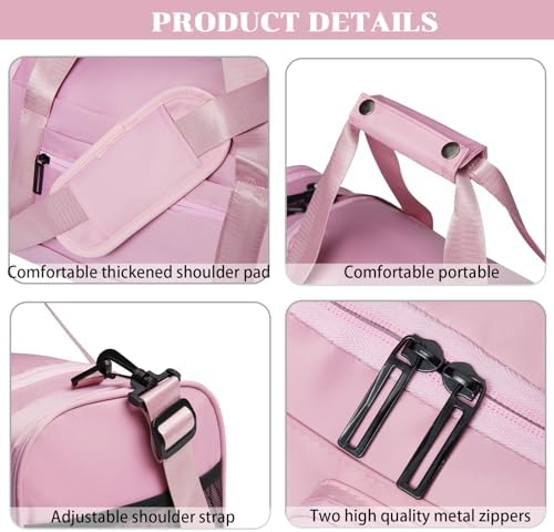 BSHG 21 inch Gym Bags For Men & Women With Shoes Compartment And Wet Pocket, Sports Duffle Bag, Workout Bags For Gym Swimming Yoga,Waterproof Weekend Overnight Carry On Bag B-GC-002-Pink - Image 6