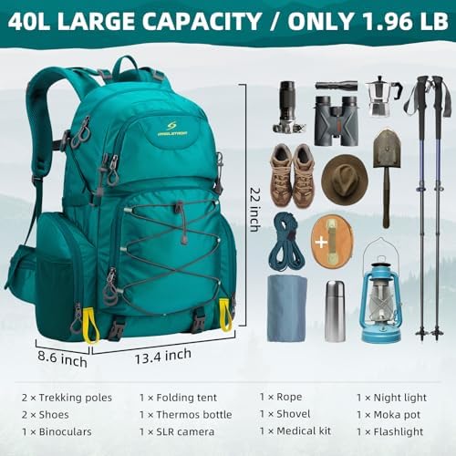 Maelstrom Hiking Backpack,40L Waterproof Camping Backpack,Men Women Packable Hiking Daypack with Rain Cover,Lightweight Travel Backpack-Green - Image 2