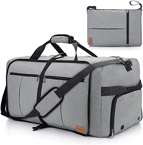 120L Travel Duffle Bag for Men, Large Foldable Duffel Bag for Travel with Shoe Compartment Overnight Weekender Bag Gym Bag for Men Women Waterproof & Tear Resistant (Gray, 120L)