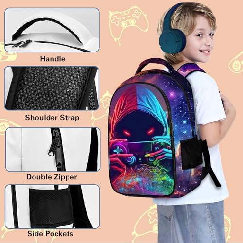 Game Backpack Set for Boys, Gaming Backpack 3 Pack, Boy Backpack Lunch Box, and Pencil Bag for Kids Teens Elementary Middle School, Large Capacity Game School Bag 17" Travel Back Pack - Image 4