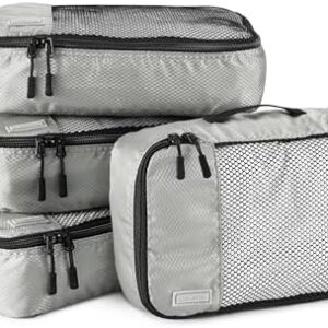 Amazon Basics Small Packing Cubes for Travel, Packing Organizers, 4-Piece-Set With Double Zipper Pulls and Mesh Top Panel, 100% Durable Polyester, Gray, 11"L x 6.8"W x 3"H