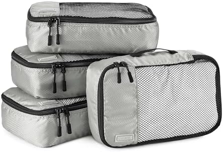 Amazon Basics Small Packing Cubes for Travel, Packing Organizers, 4-Piece-Set With Double Zipper Pulls and Mesh Top Panel, 100% Durable Polyester, Gray, 11"L x 6.8"W x 3"H