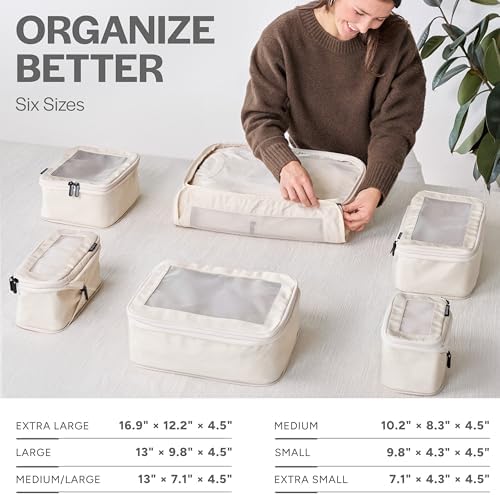 Compression Packing Cubes for Travel - Luggage Organizer Bags - Double Zipper Packing Cubes for Suitcases (6-Pack, Beige) - Image 3