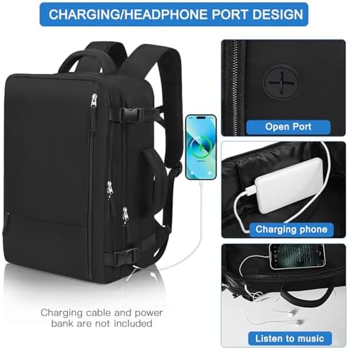 Hanples Travel Backpack for Women Men, Large Carry On Person Item Luggage Backpack, TSA Flight Approved 17.3 In Laptop Bag, Waterproof anti theft Casual Hiking Bag (Black) - Image 5