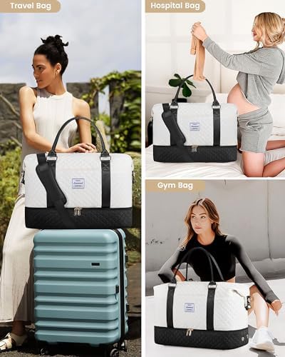 LOVEVOOK Travel Weekender Bag for Women, Carry on Overnight with Shoe Compartment, Travel Duffle Women, Yoga Gym Duffel with Wet Pocket, Hospital Bags for Labor and Delivery, 3 Pcs Set - Image 6