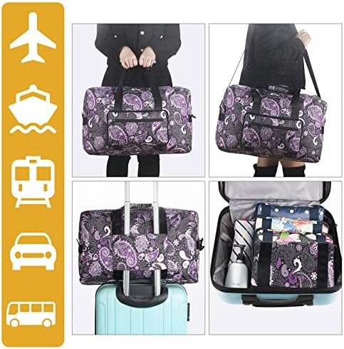 F.FETIVIN Weekender Bag Carry On Travel Duffle Medium Overnight Bag for Women(Purple Paisley) - Image 6