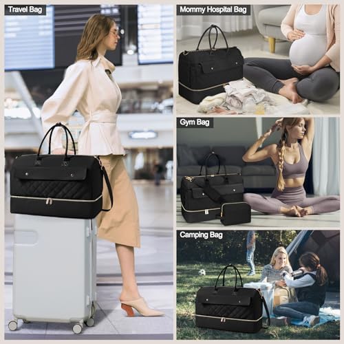 Wedama Weekender Bags for Women, Large Travel Duffel Bag with Shoe Compartment, Carry on Overnight Bag with Toiletry Makeup Bag, Gym Duffel Bag Travel Tote Bag for Travel Gym Camping Hospital, Black - Image 8