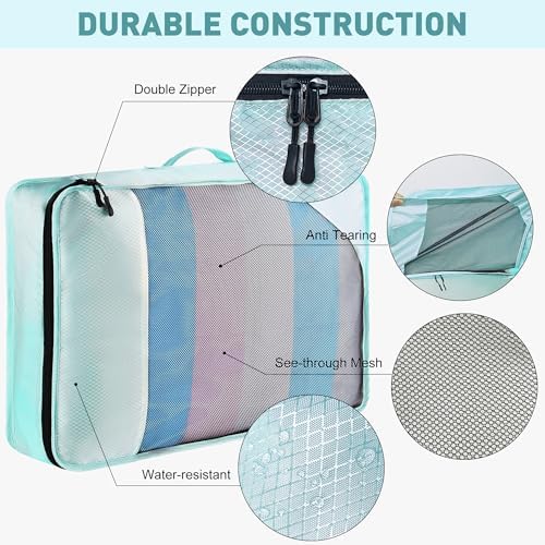 8 Set Packing Cubes for Travel Women Men Kids, Mesh Suitcase Organizer Bags Set for Luggage, 4 Sizes Extra Large, Large, Medium, Small, Travel Camping Essentials Accessories, Lake Blue - Image 4