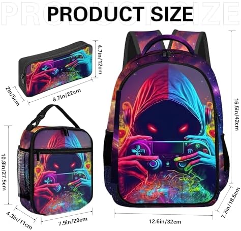 Game Backpack Set for Boys, Gaming Backpack 3 Pack, Boy Backpack Lunch Box, and Pencil Bag for Kids Teens Elementary Middle School, Large Capacity Game School Bag 17" Travel Back Pack - Image 6