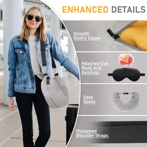 Travel Neck Pillow Stuffable with Clothes, Stuffable Neck Pillow for Travel, Packable Fillable Storage Bag for Airplane Travel, Soft Velvet Neck Pillow Case Cover - Image 5