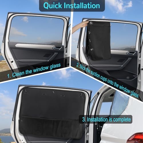 Car Sun Shade Side Window, 2 Pcs Blackout Car Window Shade for Baby Privacy with Storage Net Pockets Car Curtains 7 Suction Cups for Heat/UV Protection Sun Block Covers - Image 5