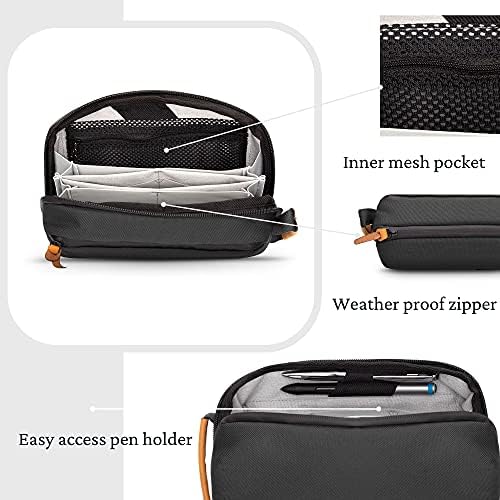 Tech Bag Organizer - Small Electronics Organizer Pouch for Travel - Premium Travel Case with Leather Accents - Mesh Pocket for Cables, Cords and Chargers (Black) - Image 8