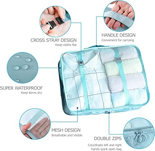 8 Set Packing Cubes for Suitcases Travel Luggage Packing Organizers,Travel Essentials Accessories Luggage Organizer with Shoe Bag Tioletry/Laundry Bag (light blue) - Image 2