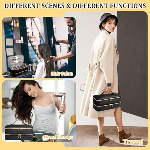Travel Carrying Case for Shark Flex Style, Double Layer Storage Case for Shark SpeedStyle Hair Dryer Attachments, Waterproof PU Leather Organizer Bag for Shark Flexstyle Airwrap Styler (Black) - Image 7
