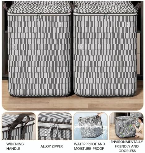 Storage Bins with Lids Non-woven Sturdy Zipper Foldable Moving Quilt Storage Basket Travel Large-capacity Clothing Storage Bag Organizers for Pillows Blankets (3Pack L) - Image 4