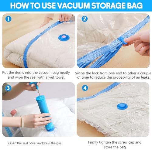 15 Pack Vacuum Storage Bags,Vacuum Seal Bags for Clothing with Hand Pump, 2 Jumbo+4 Large+4 Medium+5 Small, 80% Space Saver Bags for Clothes, Pillows, Comforters and Blankets, Home Travel Essentials - Image 6