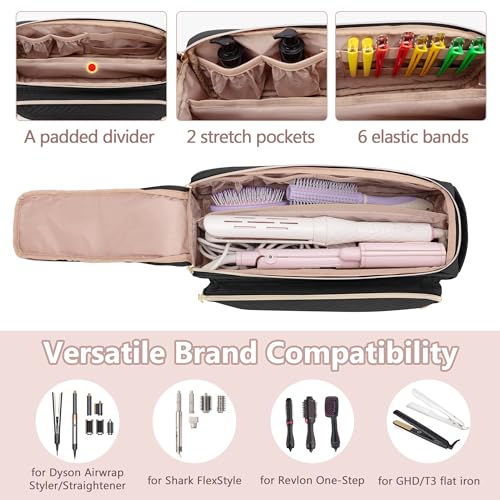 Yarwo Hair Tools Travel Bag with Heat Resistant Mat for Straightener, Curling/Flat Iron, Blow Out Brush/Curler, 2 in 1 Hot Hair Styling Tool Organizer with Pockets for Hair Accessories, Black - Image 2